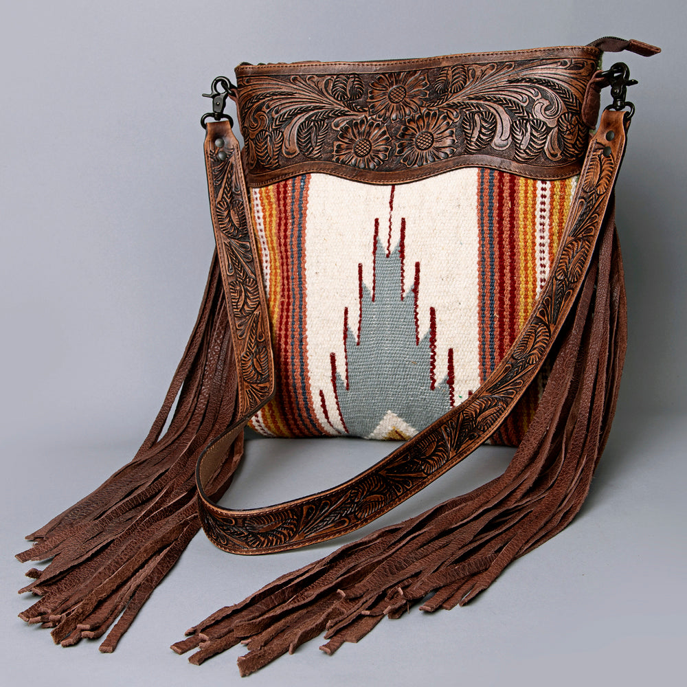 American Darling Hand-Tooled Saddle Blanket Leather Crossbody Bag
