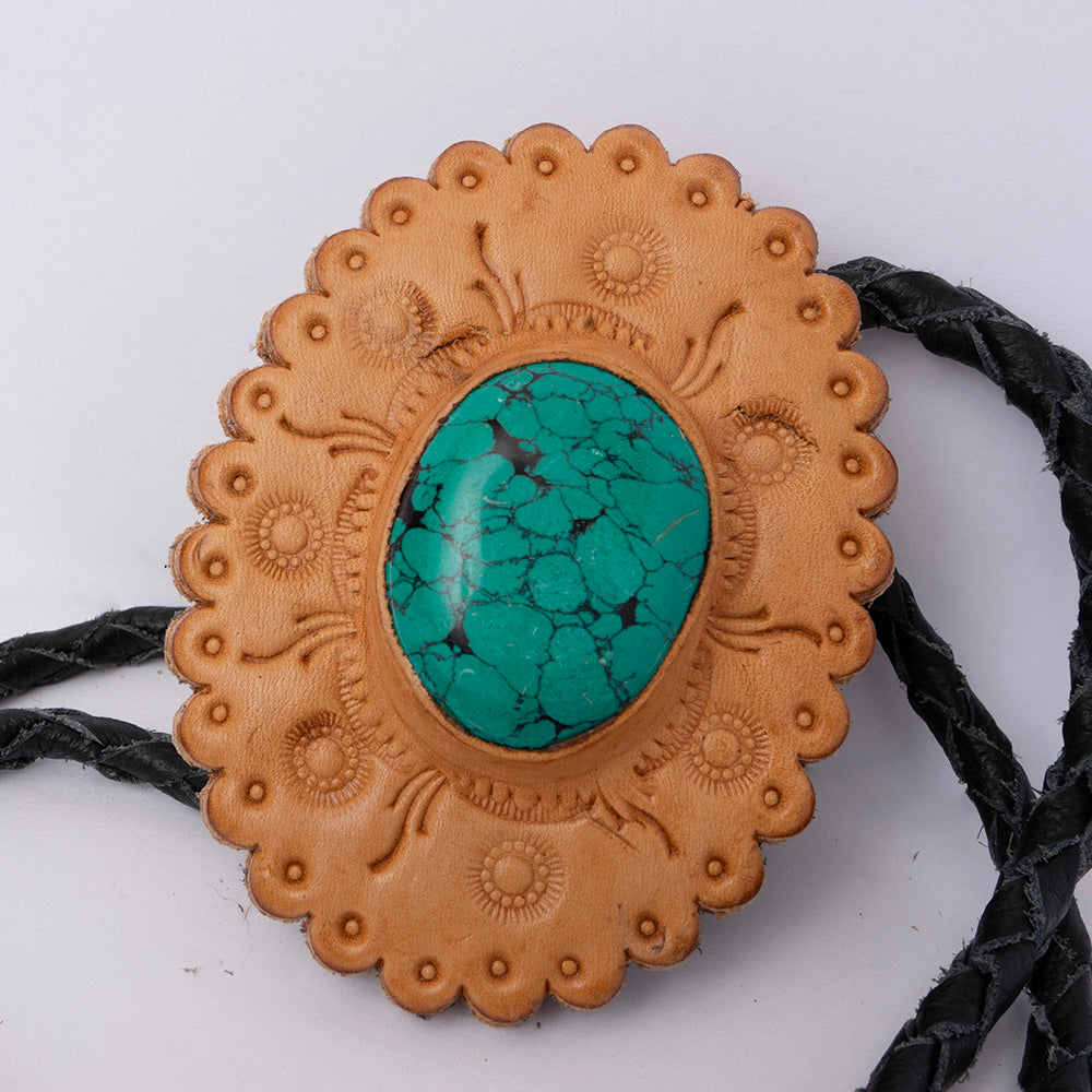 American Darling ADJW103A Braided Genuine Leather Jewelry Necklace with Leather Concho