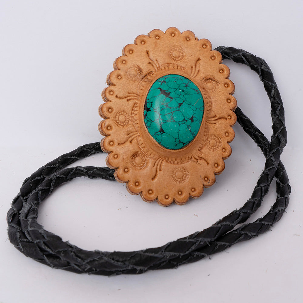 American Darling ADJW103A Braided Genuine Leather Jewelry Necklace with Leather Concho