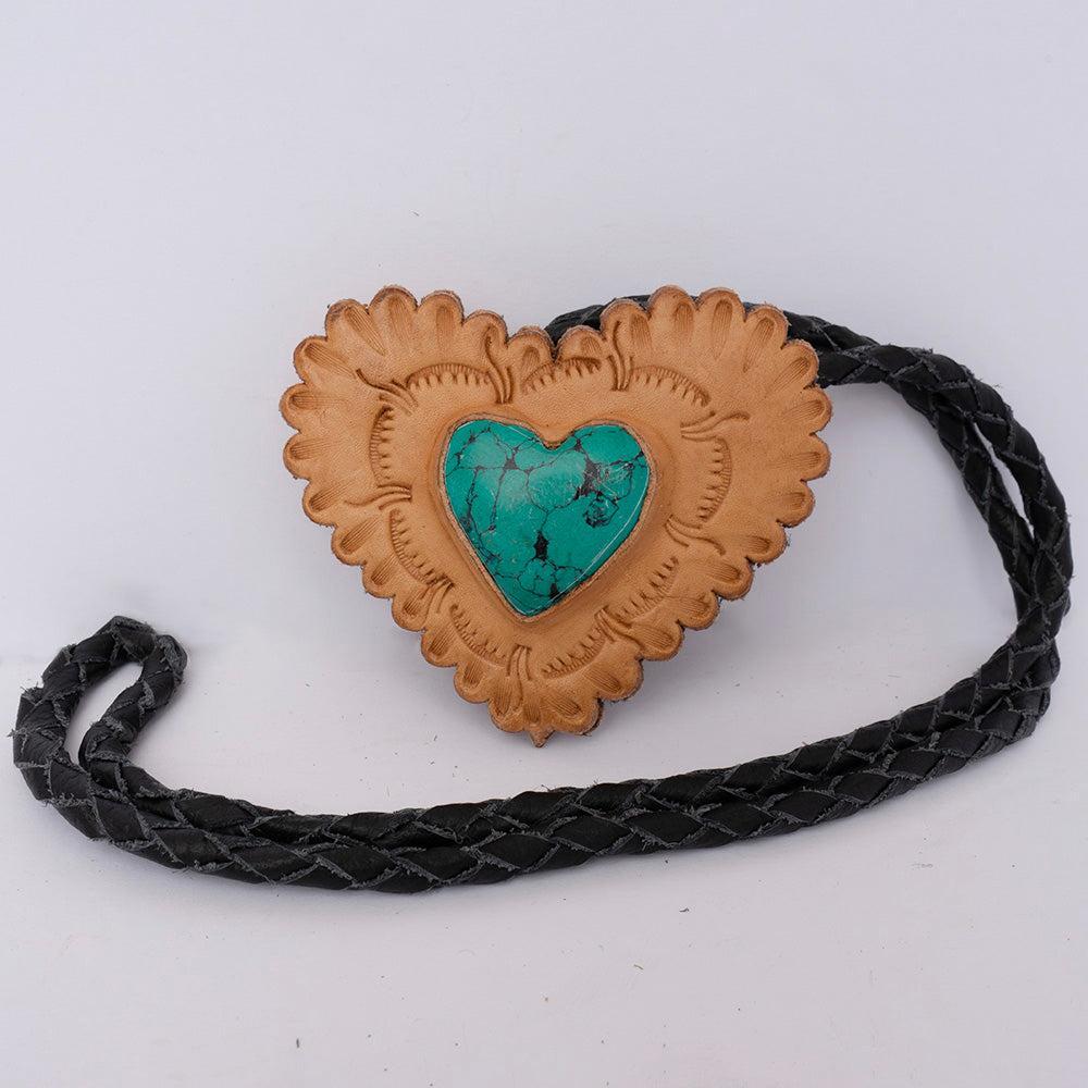 American Darling ADJW104A Braided Genuine Leather Jewelry Necklace with Leather Concho