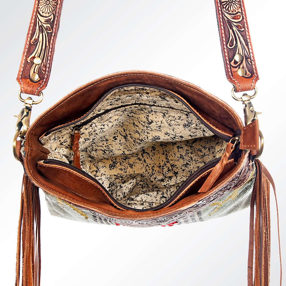 American Darling Hand-Tooled Saddle Blanket Leather Large Crossbody Bag