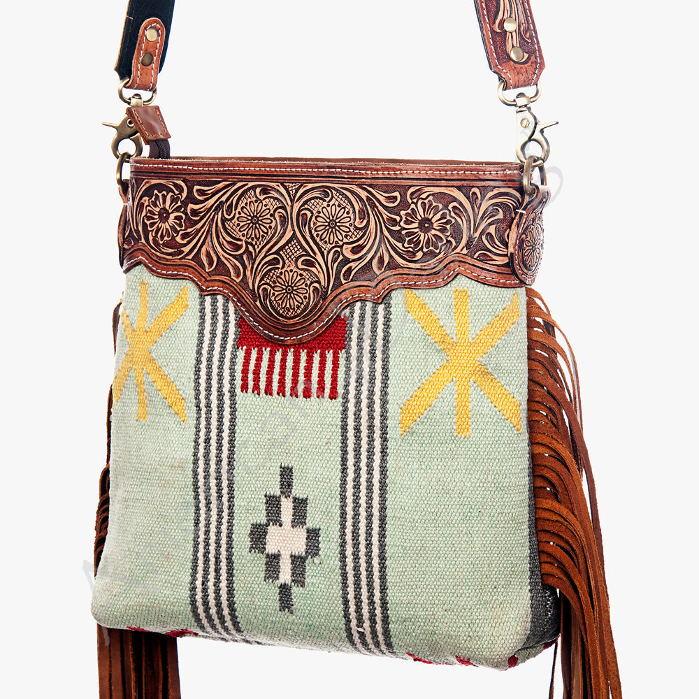 American Darling Hand-Tooled Saddle Blanket Leather Large Crossbody Bag