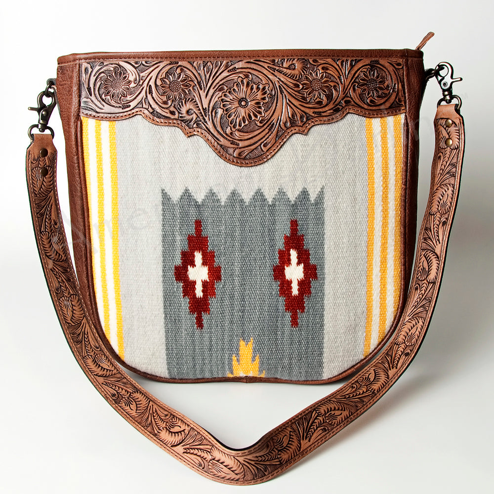 American Darling Hand-Tooled Saddle Blanket Leather Large Crossbody Bag