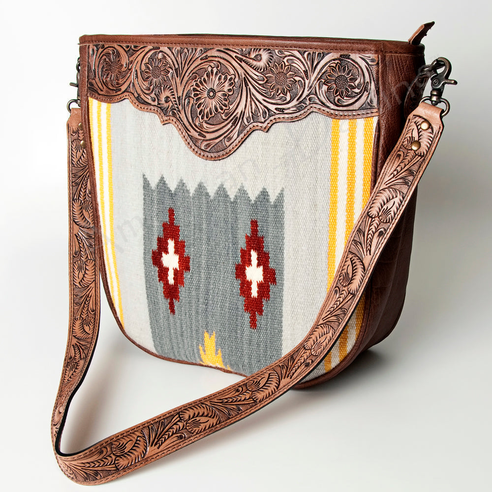 American Darling Hand-Tooled Saddle Blanket Leather Large Crossbody Bag