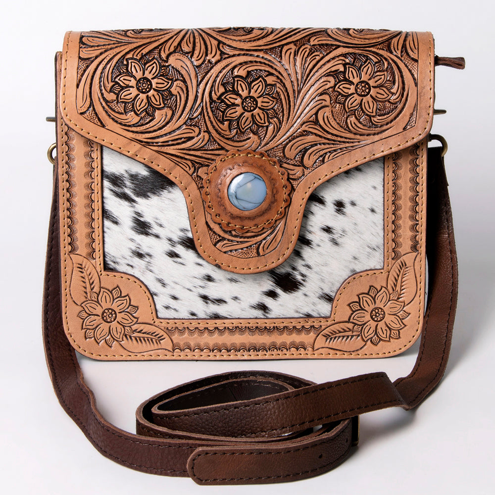 American Darling Hand-Tooled Hair-On Genuine Leather Crossbody Bag