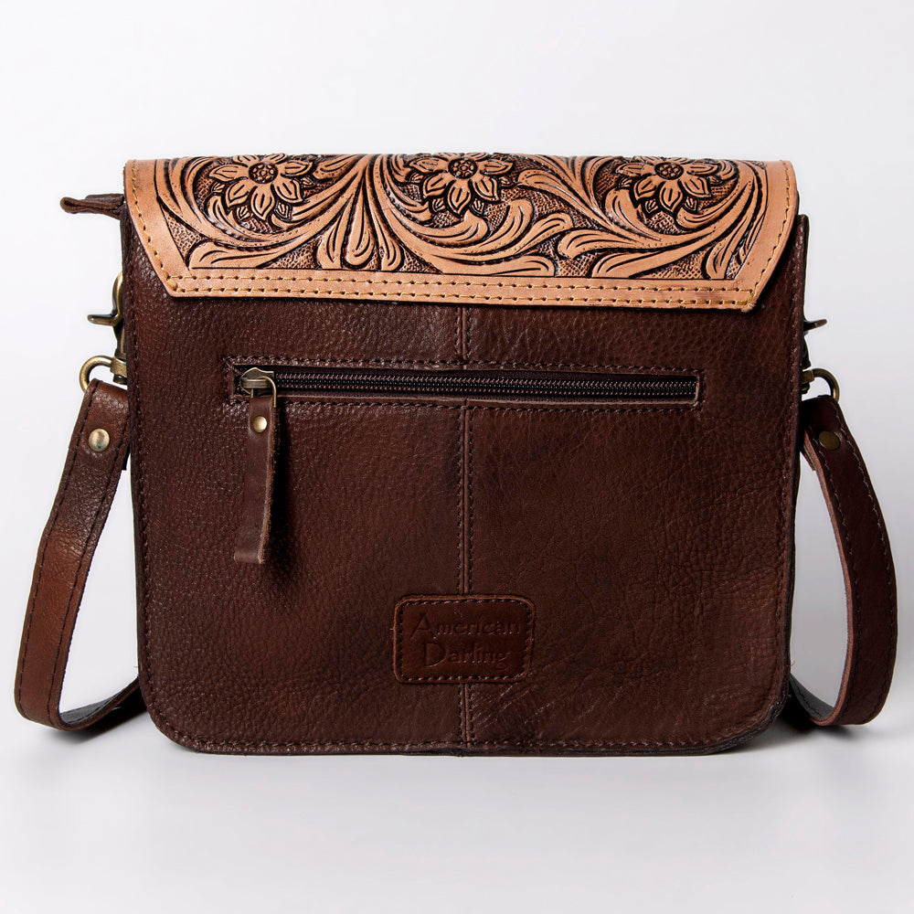 American Darling Hand-Tooled Hair-On Genuine Leather Crossbody Bag