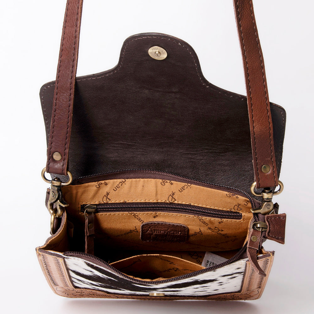American Darling Hand-Tooled Hair-On Genuine Leather Crossbody Bag