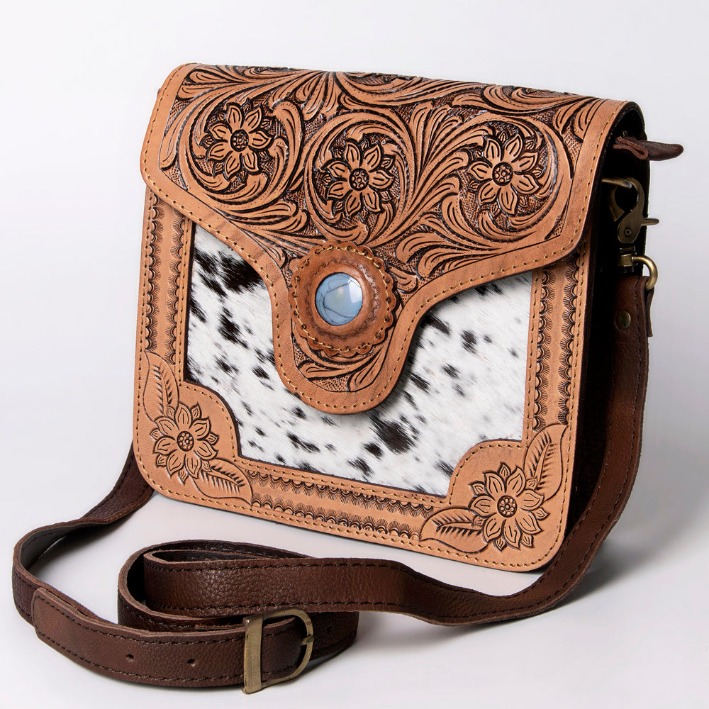 American Darling Hand-Tooled Hair-On Genuine Leather Crossbody Bag