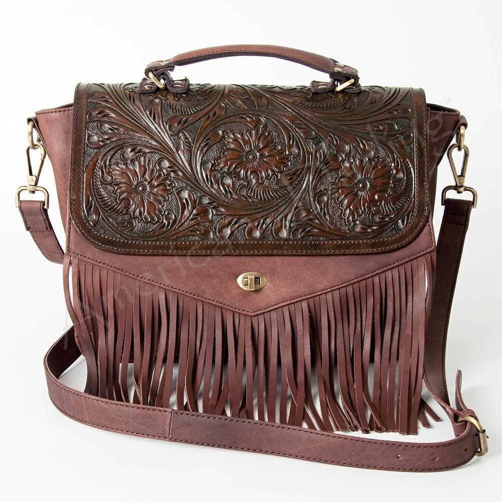 American Darling Hand-Tooled Leather Fringe Crossbody Bag