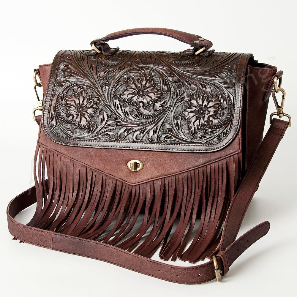 American Darling Hand-Tooled Leather Fringe Crossbody Bag