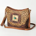 American Darling Messenger Bag, Hand-Tooled Leather Western Purse with Turquoise Stone & Tassels, 8.5in (H) X 15in (W) X 6in (D)