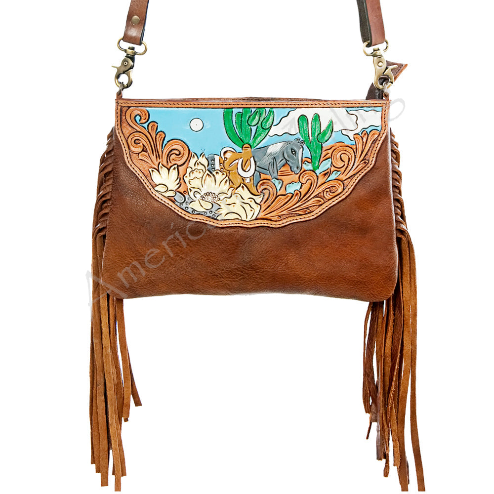 American Darling Hand-Tooled Genuine Leather Crossbody Bag