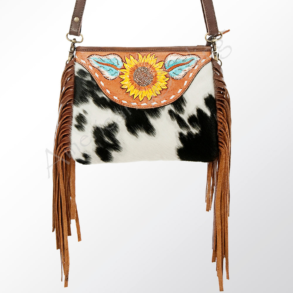 American Darling Hand-Tooled Hair-On Genuine Leather Crossbody Bag