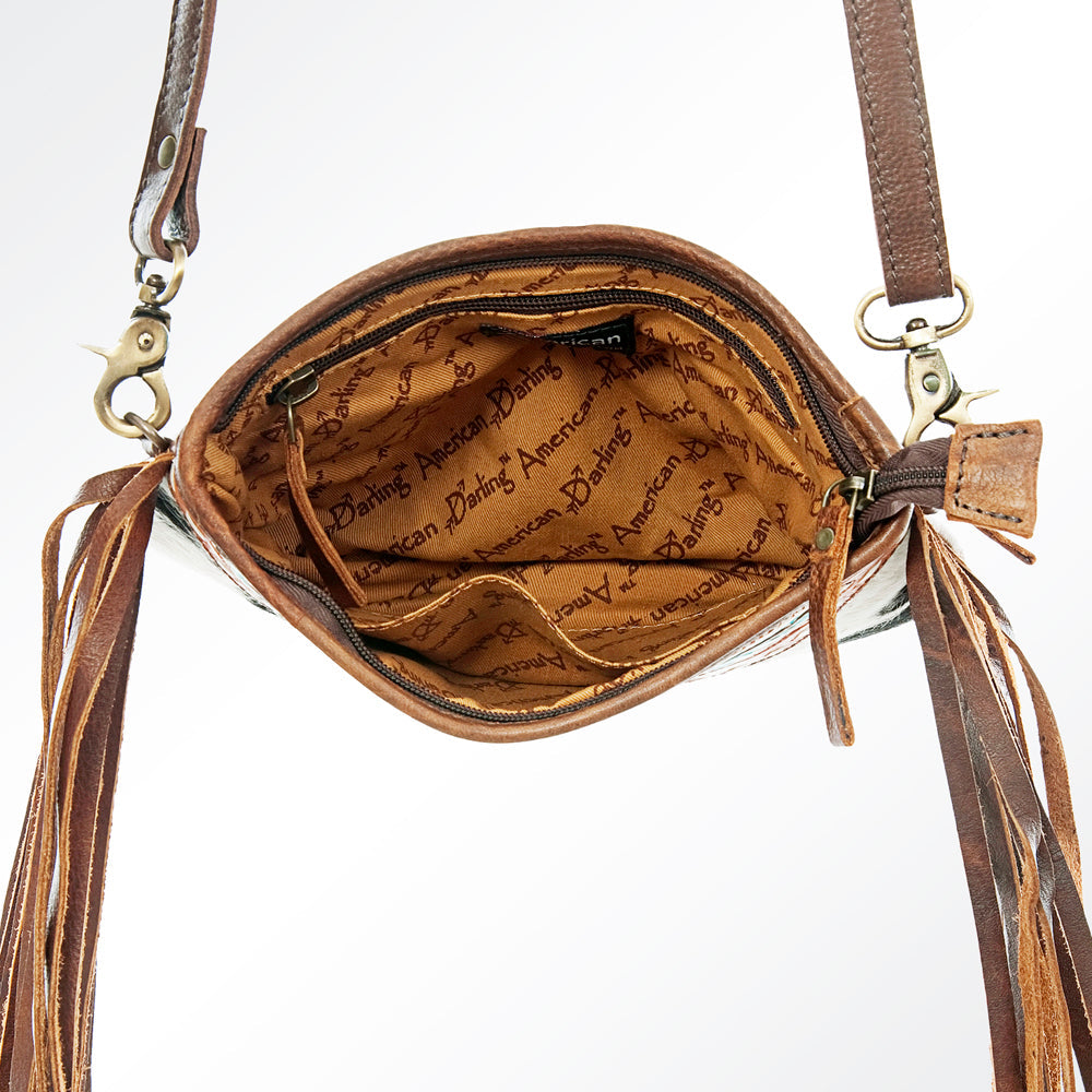 American Darling Hand-Tooled Hair-On Genuine Leather Crossbody Bag