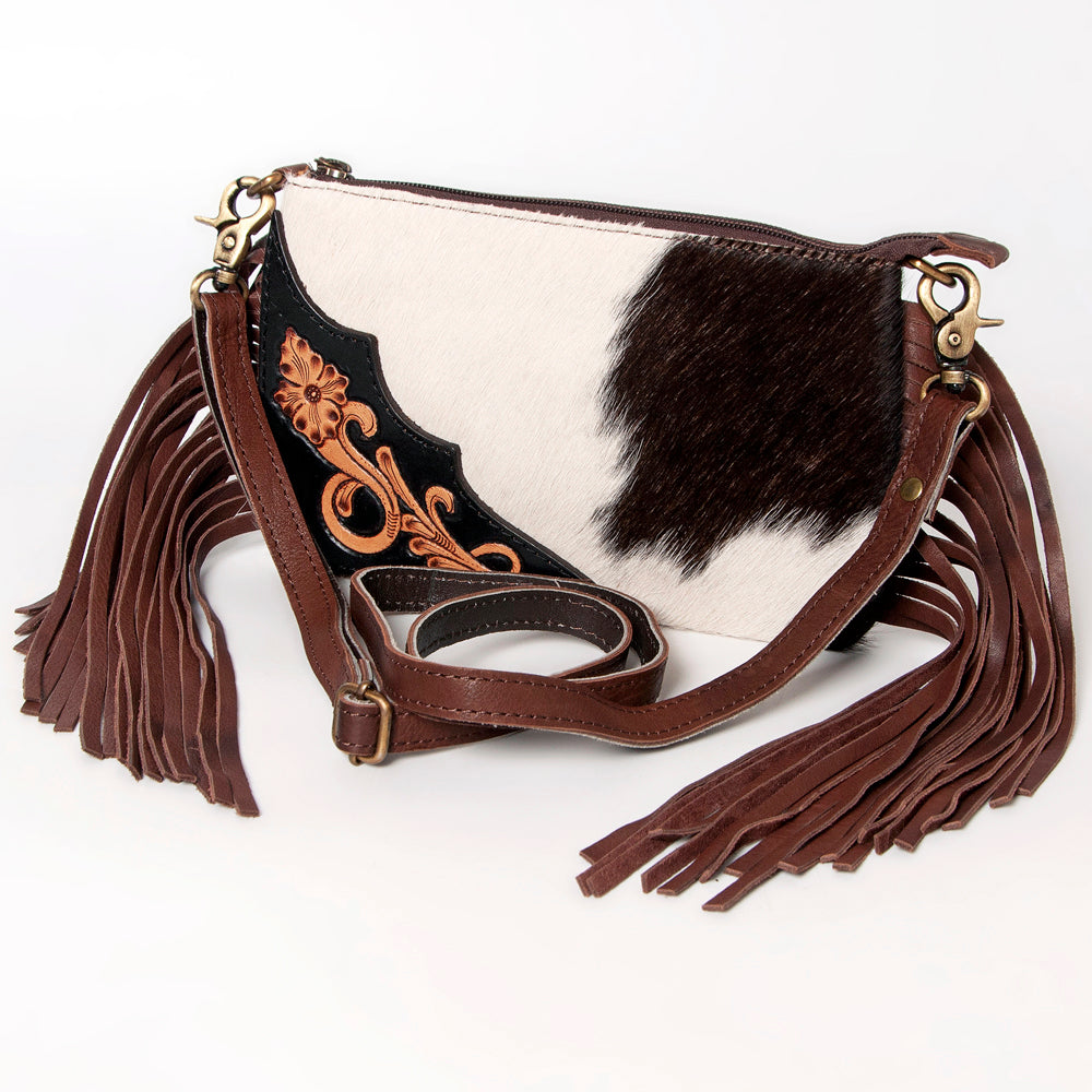 American Darling Hand-Tooled Hair-On Genuine Leather Crossbody Bag