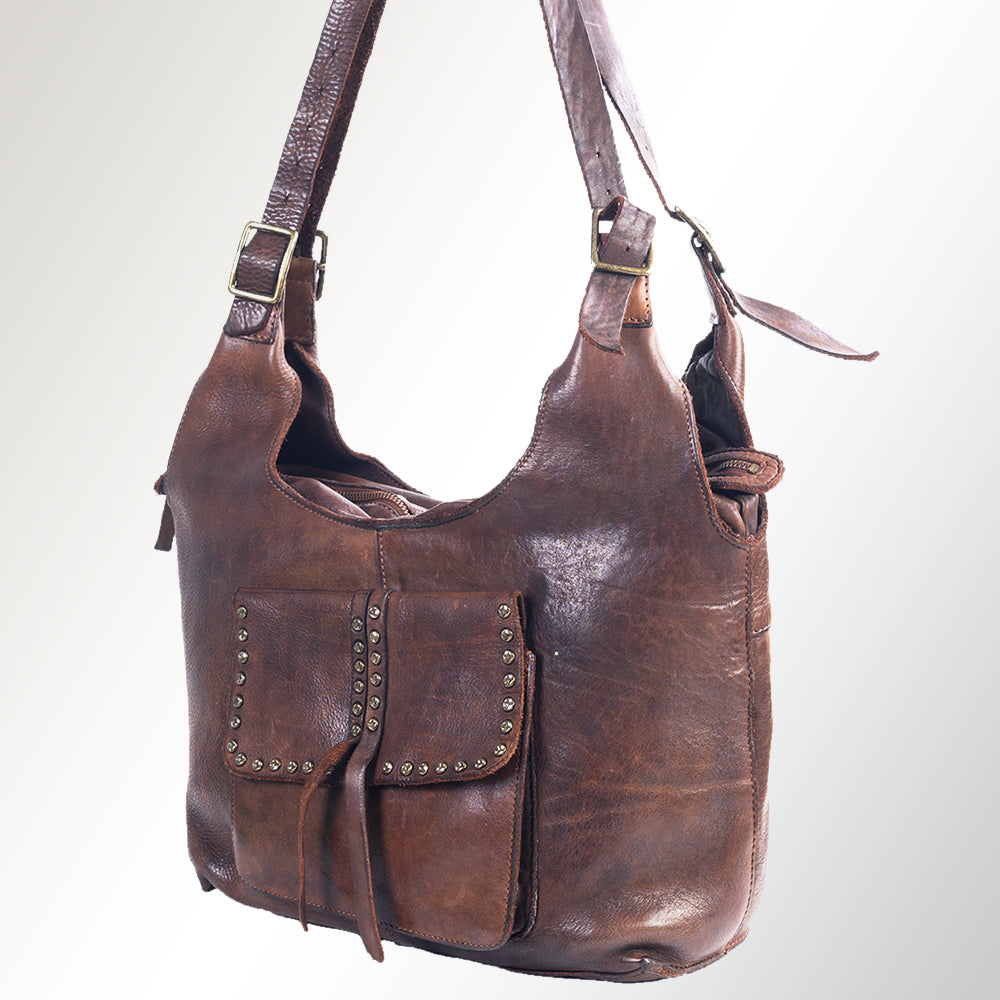 Spaghetti Western Tote Vintage Handmade Drum Dyed Genuine European Cowhide Leather