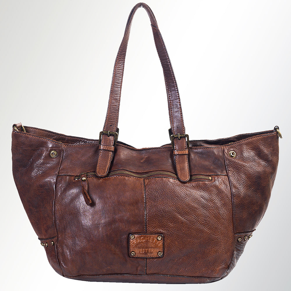 Spaghetti Western Tote Vintage Handmade Drum Dyed Genuine European Cowhide Leather