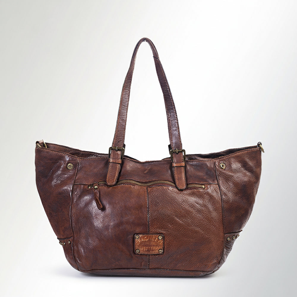 Spaghetti Western Swc126Brn Tote Vintage Handmade Drum Dyed Genuine European Cowhide Leather Women Bag Western Handbag Purse