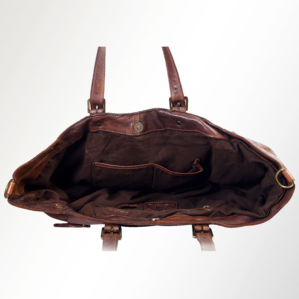 Spaghetti Western Tote Vintage Handmade Drum Dyed Genuine European Cowhide Leather