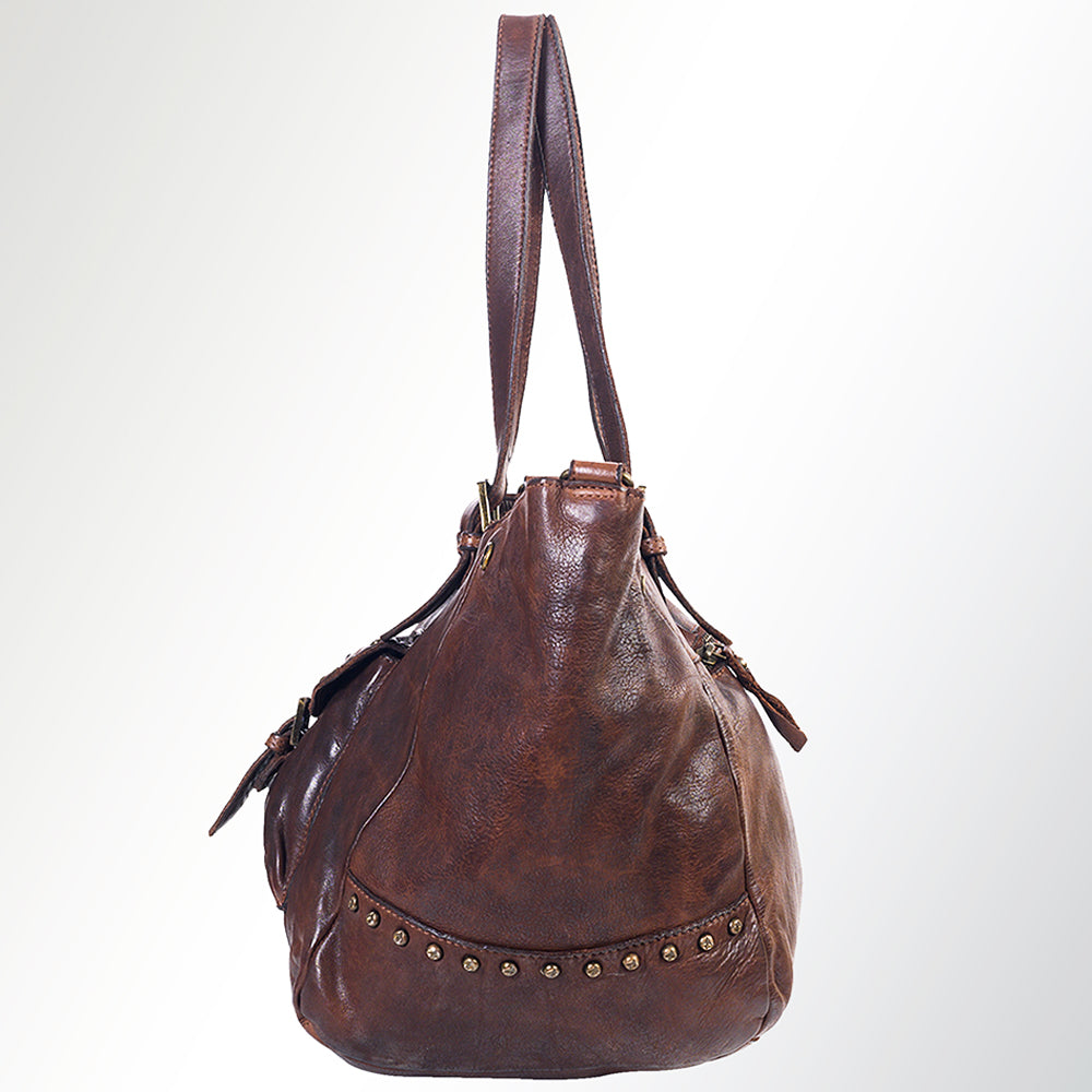 Spaghetti Western Tote Vintage Handmade Drum Dyed Genuine European Cowhide Leather