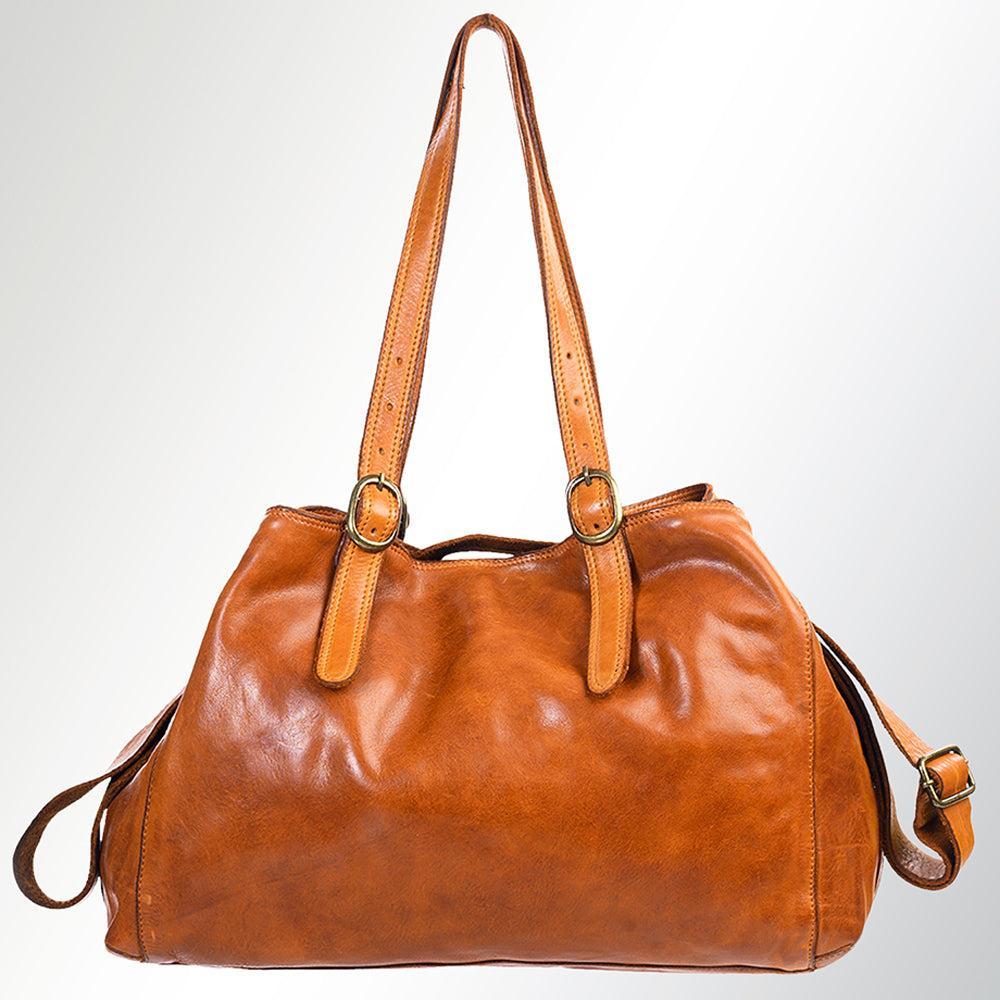 Spaghetti Western Tote Vintage Handmade Drum Dyed Genuine European Cowhide Leather