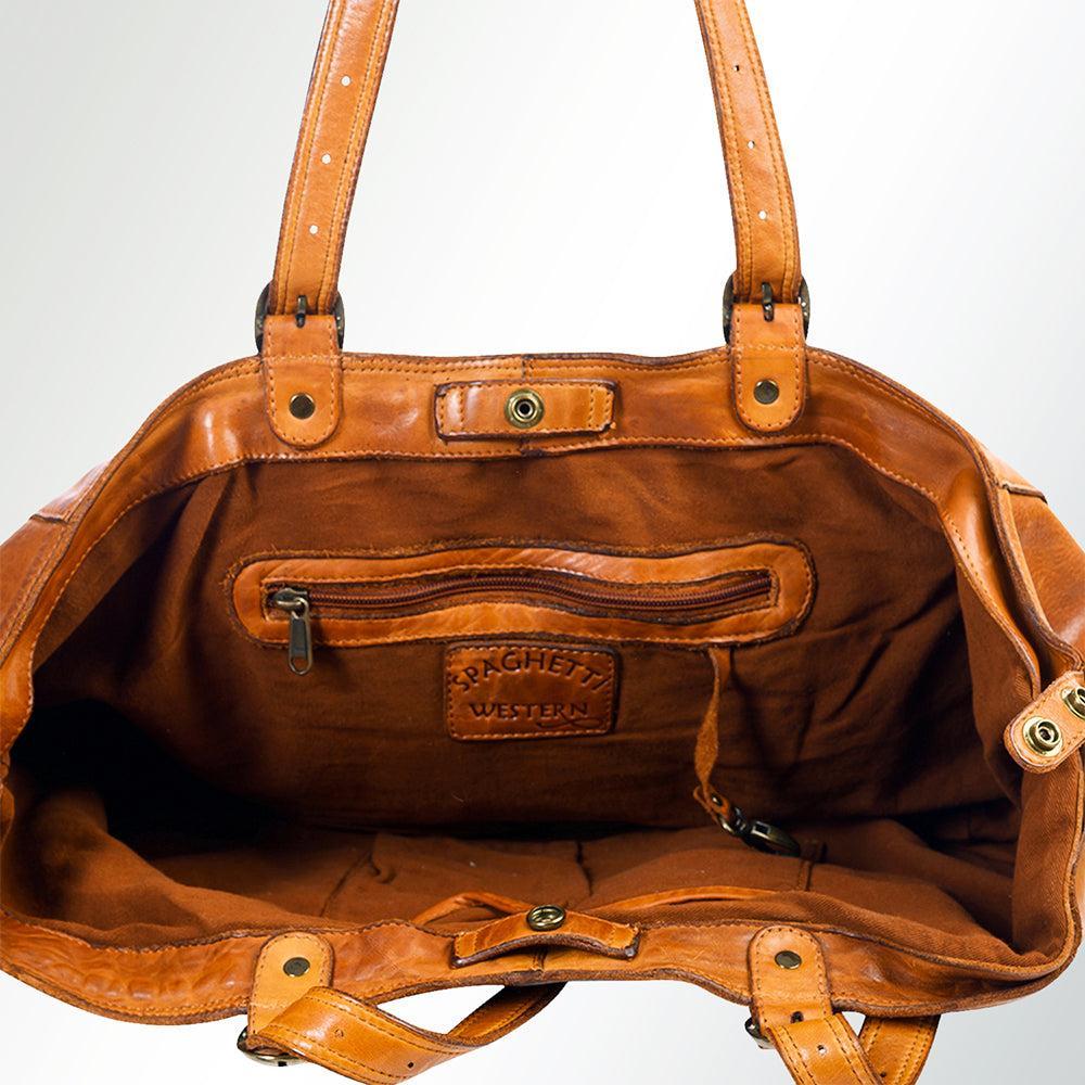 Spaghetti Western Tote Vintage Handmade Drum Dyed Genuine European Cowhide Leather