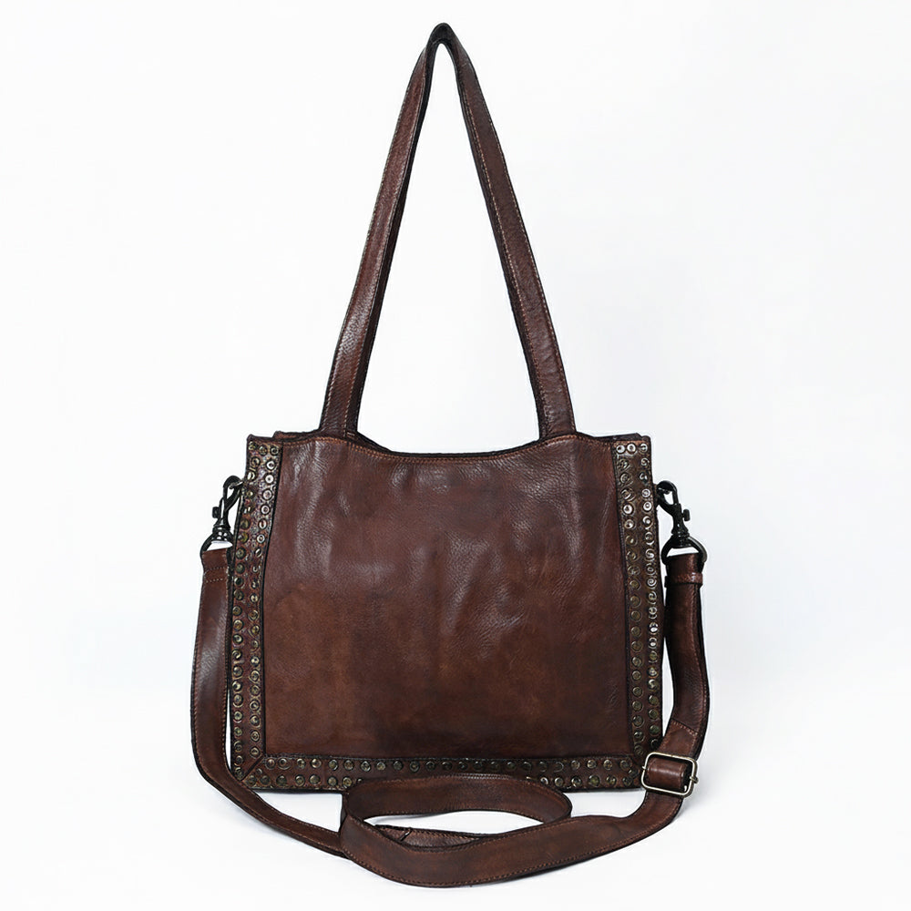Spaghetti Western Swc133Brn Tote Vintage Handmade Drum Dyed Genuine European Cowhide Leather Women Bag Western Handbag Purse