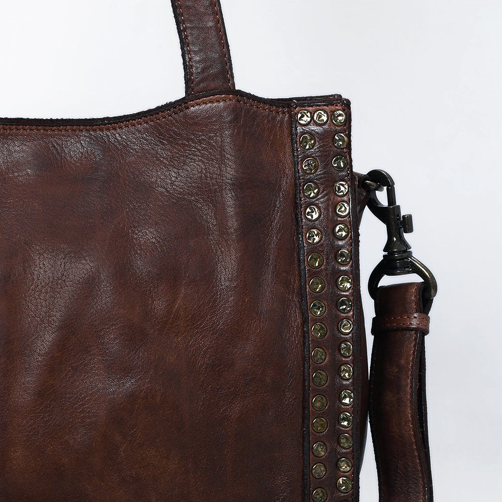 Spaghetti Western Tote Vintage Handmade Drum Dyed Genuine European Cowhide Leather