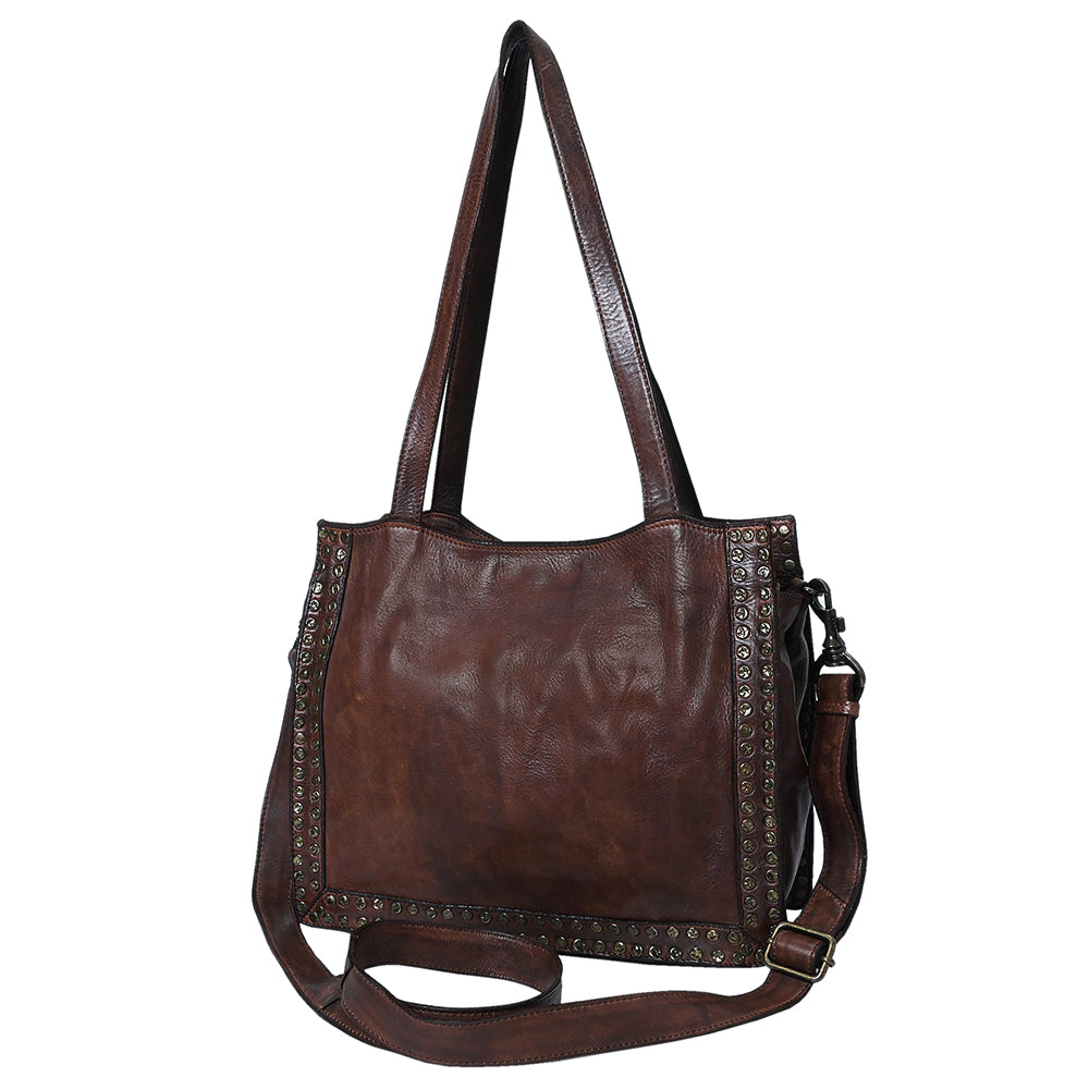 Spaghetti Western Tote Vintage Handmade Drum Dyed Genuine European Cowhide Leather