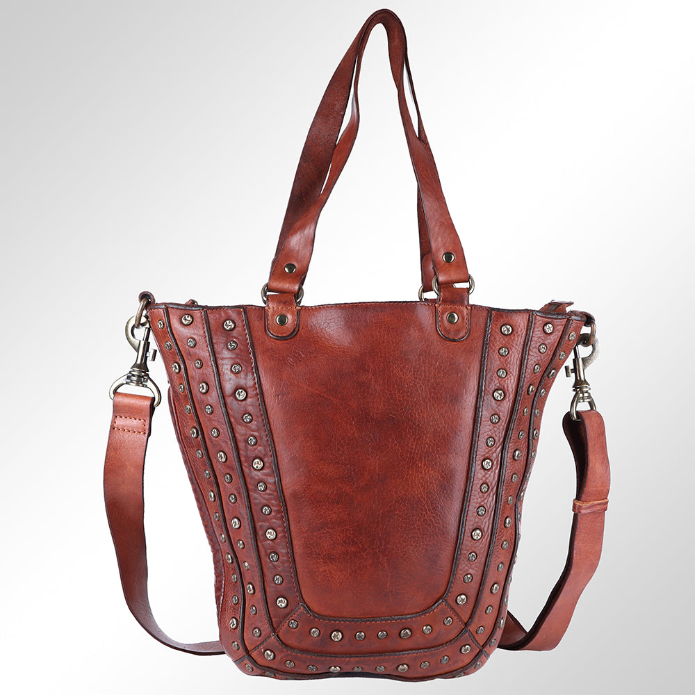 Spaghetti Western Tote Vintage Handmade Drum Dyed Genuine European Cowhide Leather