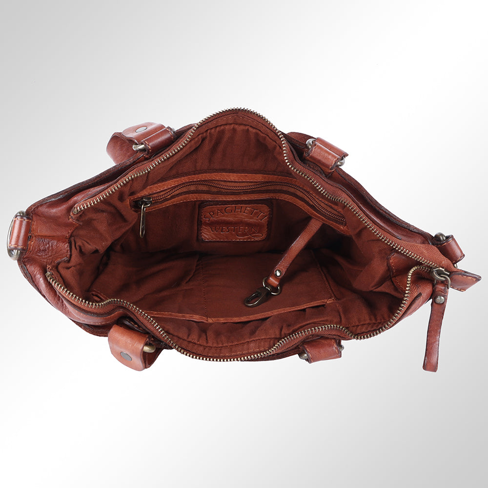 Spaghetti Western Tote Vintage Handmade Drum Dyed Genuine European Cowhide Leather