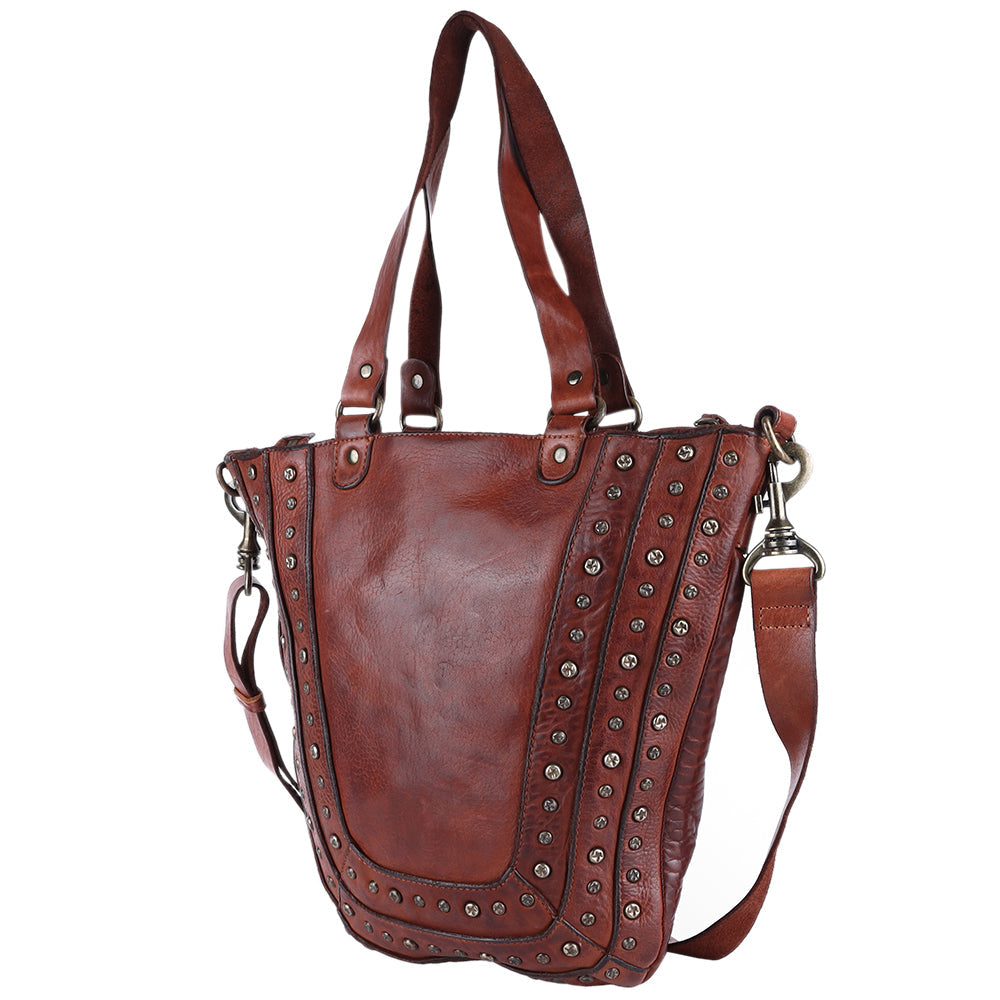Spaghetti Western Tote Vintage Handmade Drum Dyed Genuine European Cowhide Leather