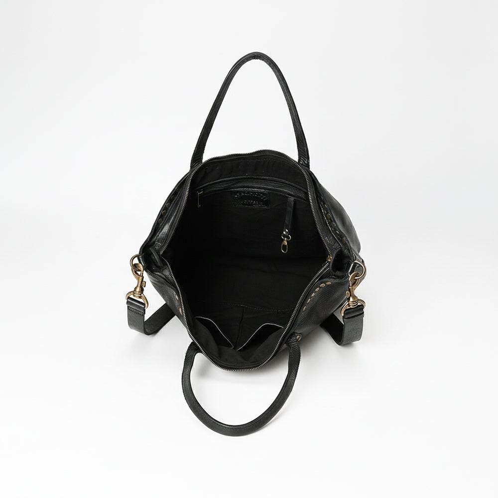 Spaghetti Western Swc135Ablk Tote Vintage Handmade Drum Dyed Genuine European Cowhide Leather Women Bag Western Handbag Purse