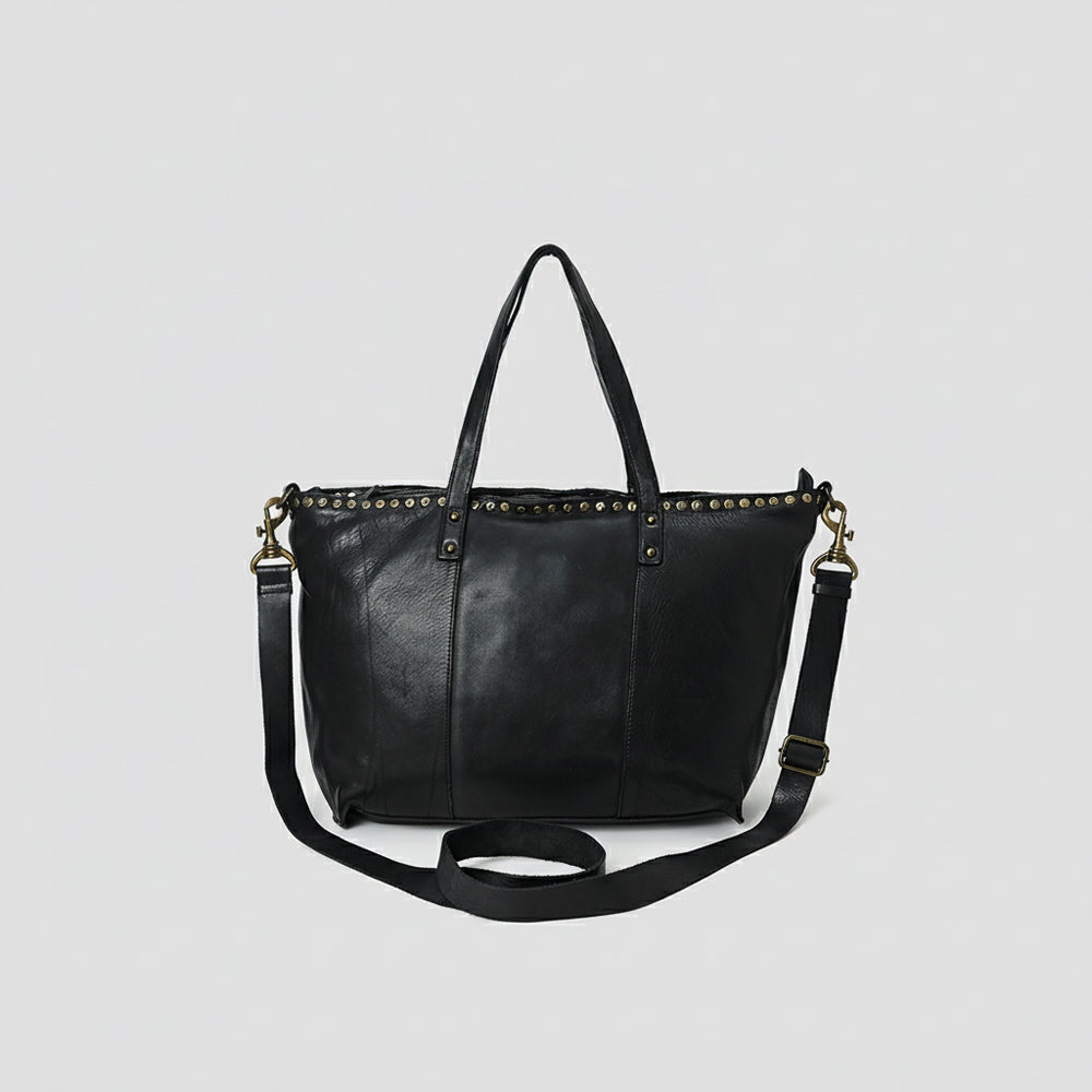 Spaghetti Western Swc135Ablk Tote Vintage Handmade Drum Dyed Genuine European Cowhide Leather Women Bag Western Handbag Purse