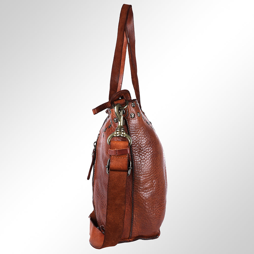 Spaghetti Western Tote Vintage Handmade Drum Dyed Genuine European Cowhide Leather