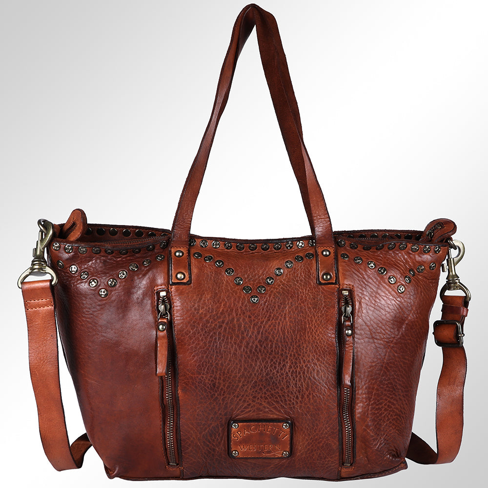 Spaghetti Western Tote Vintage Handmade Drum Dyed Genuine European Cowhide Leather