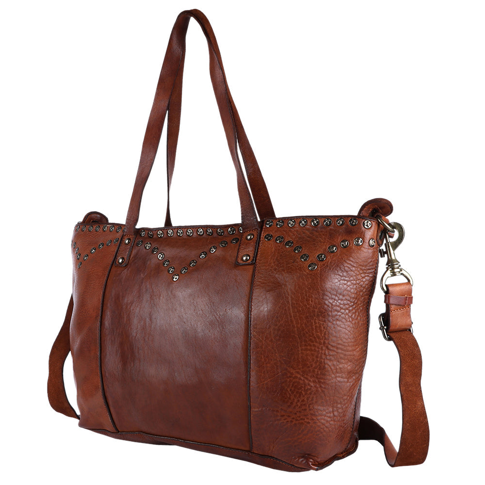 Spaghetti Western Tote Vintage Handmade Drum Dyed Genuine European Cowhide Leather