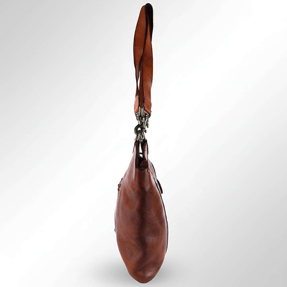 Spaghetti Western Swc136Btan Hobo Vintage Handmade Drum Dyed Genuine European Cowhide Leather Women Bag Western Handbag Purse