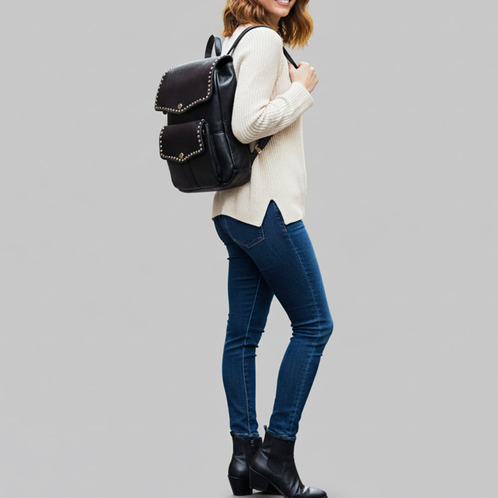 Spaghetti Western Swc139Blk Backpack Vintage Handmade Drum Dyed Genuine European Cowhide Leather Women Bag Western Handbag Purse