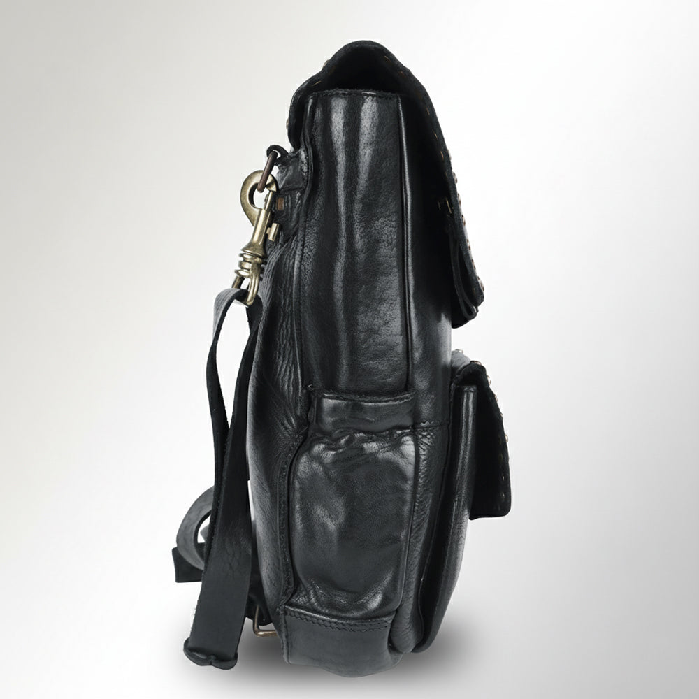 Spaghetti Western Swc139Blk Backpack Vintage Handmade Drum Dyed Genuine European Cowhide Leather Women Bag Western Handbag Purse