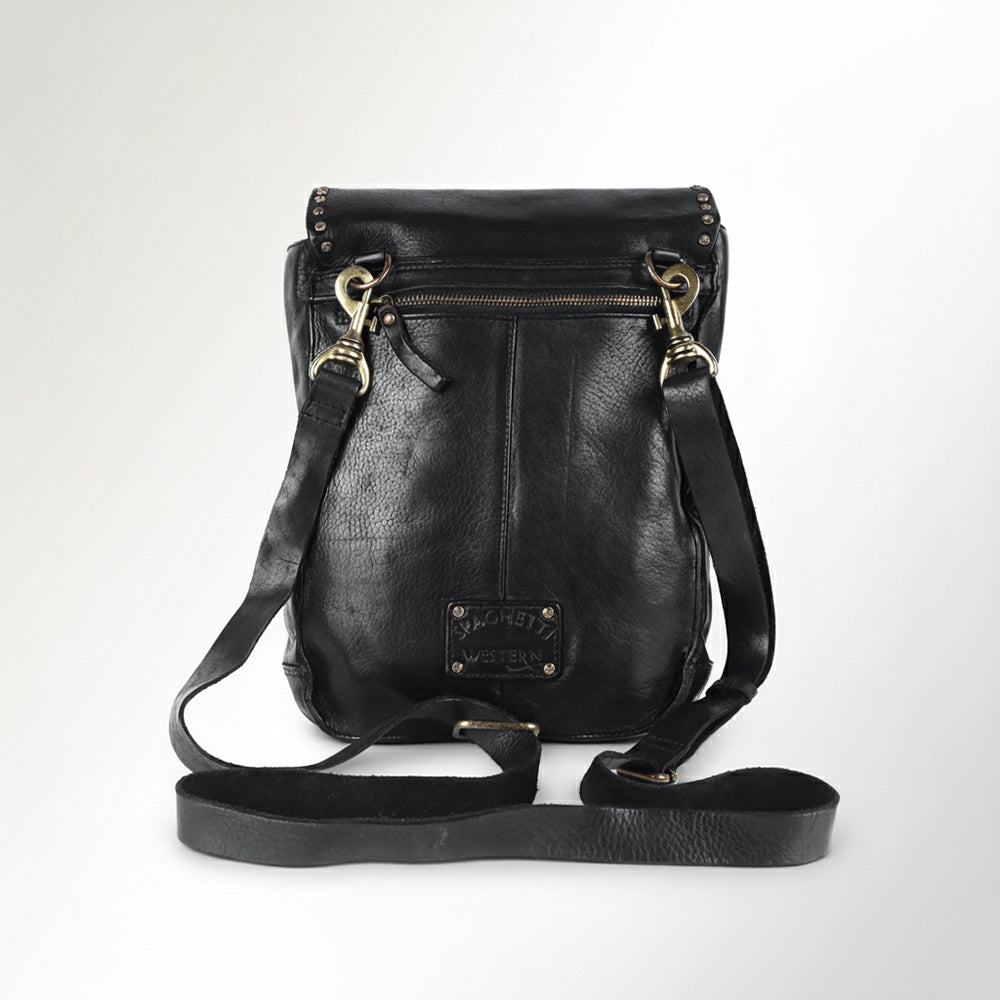 Spaghetti Western Swc139Blk Backpack Vintage Handmade Drum Dyed Genuine European Cowhide Leather Women Bag Western Handbag Purse