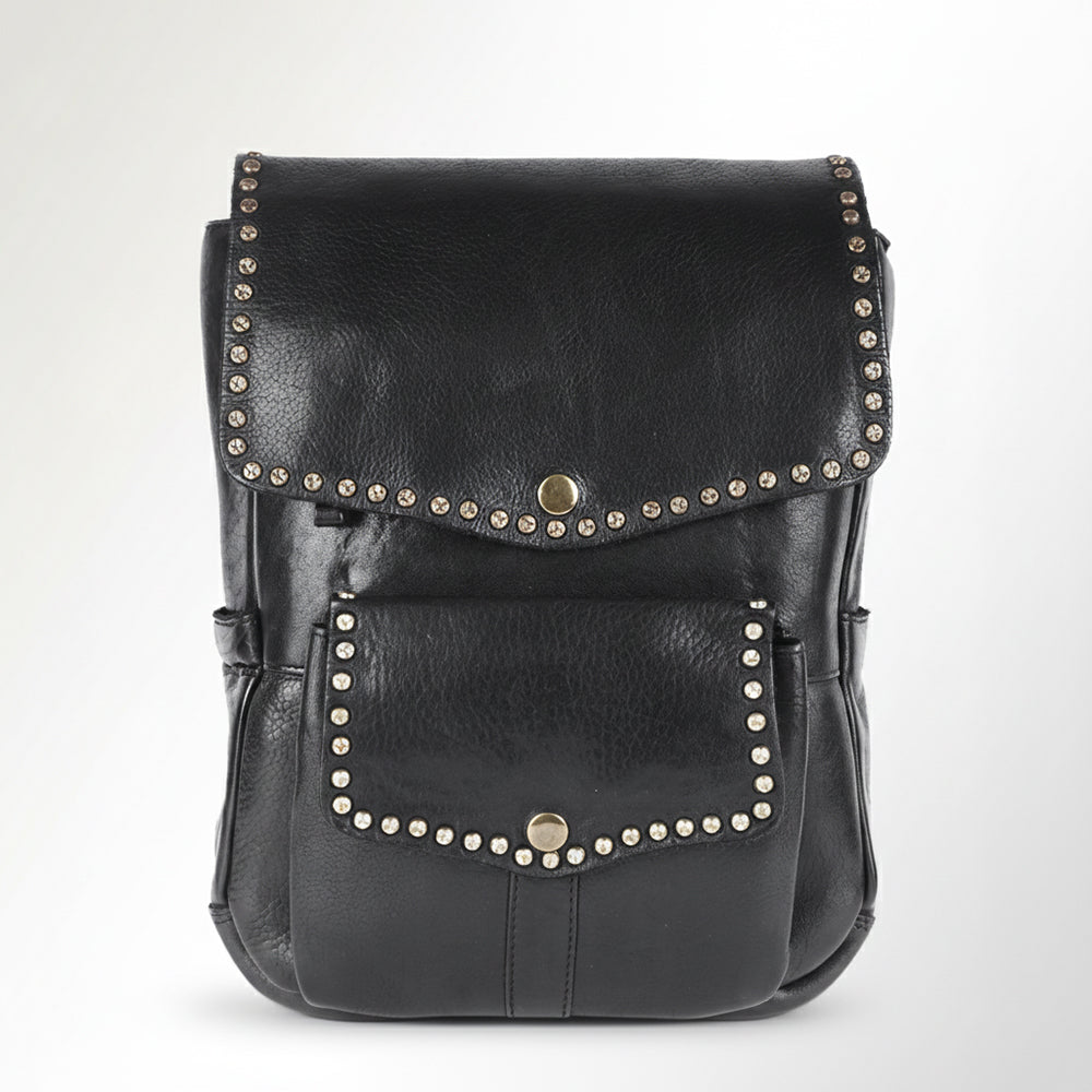 Spaghetti Western Swc139Blk Backpack Vintage Handmade Drum Dyed Genuine European Cowhide Leather Women Bag Western Handbag Purse