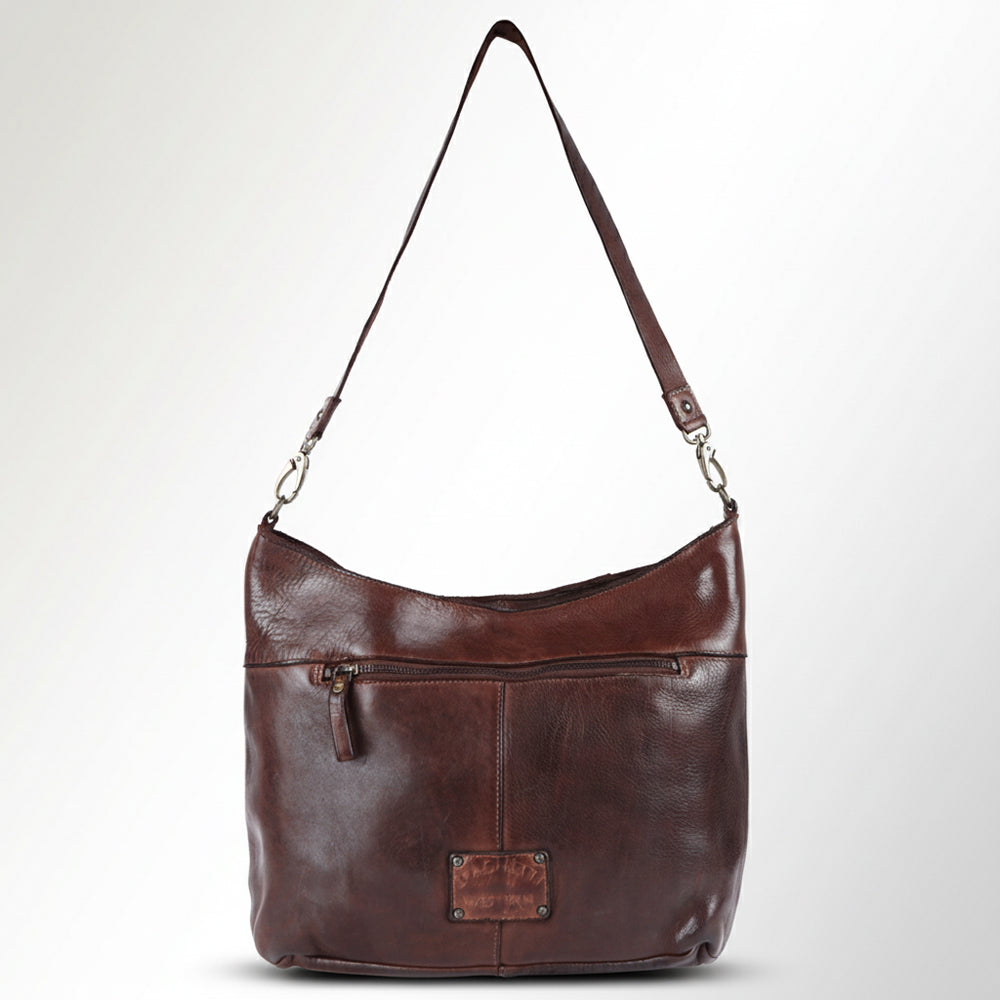 Spaghetti Western Swc140Brn Hobo Vintage Handmade Drum Dyed Genuine European Cowhide Leather Women Bag Western Handbag Purse