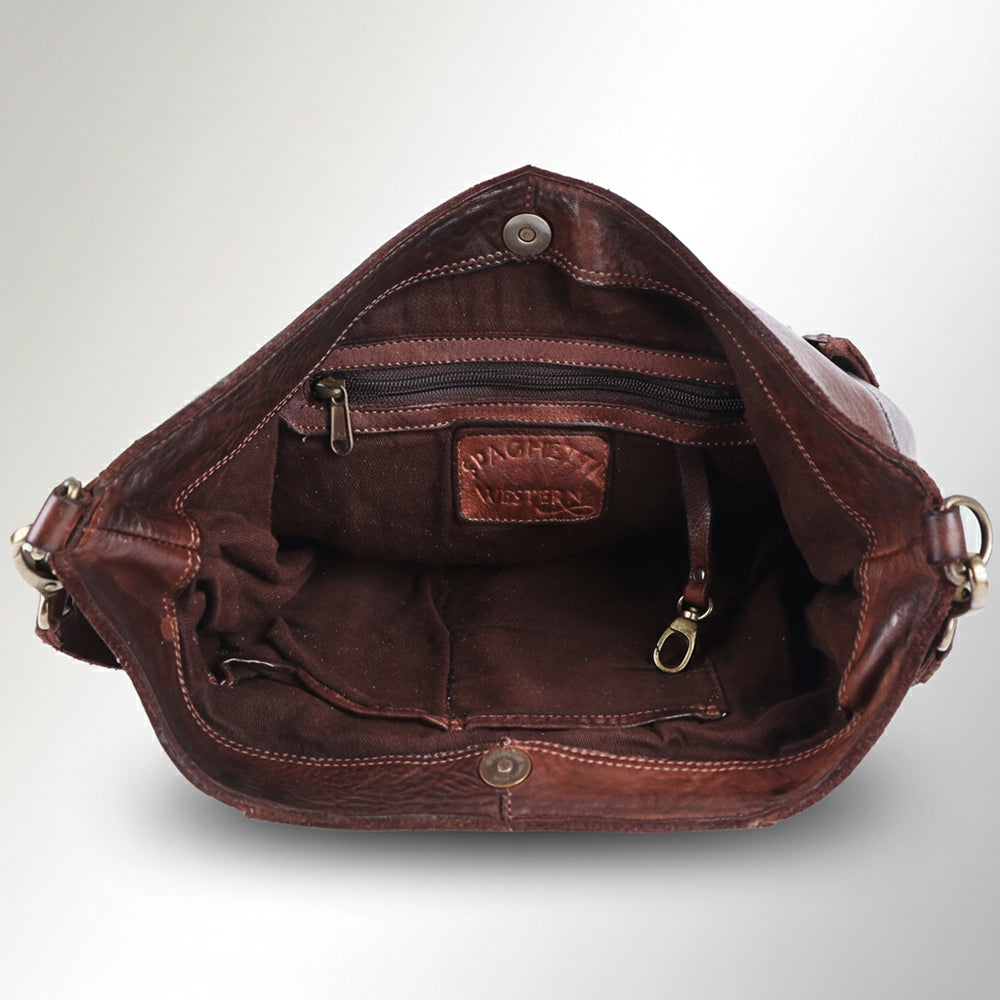 Spaghetti Western Swc140Brn Hobo Vintage Handmade Drum Dyed Genuine European Cowhide Leather Women Bag Western Handbag Purse