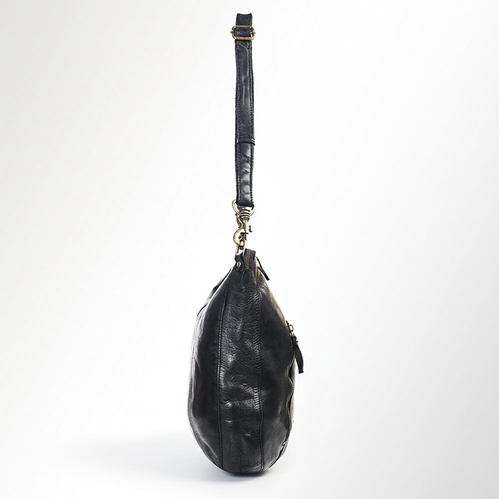 Spaghetti Western Swc143Blk Hobo Vintage Handmade Drum Dyed Genuine European Cowhide Leather Women Bag Western Handbag Purse