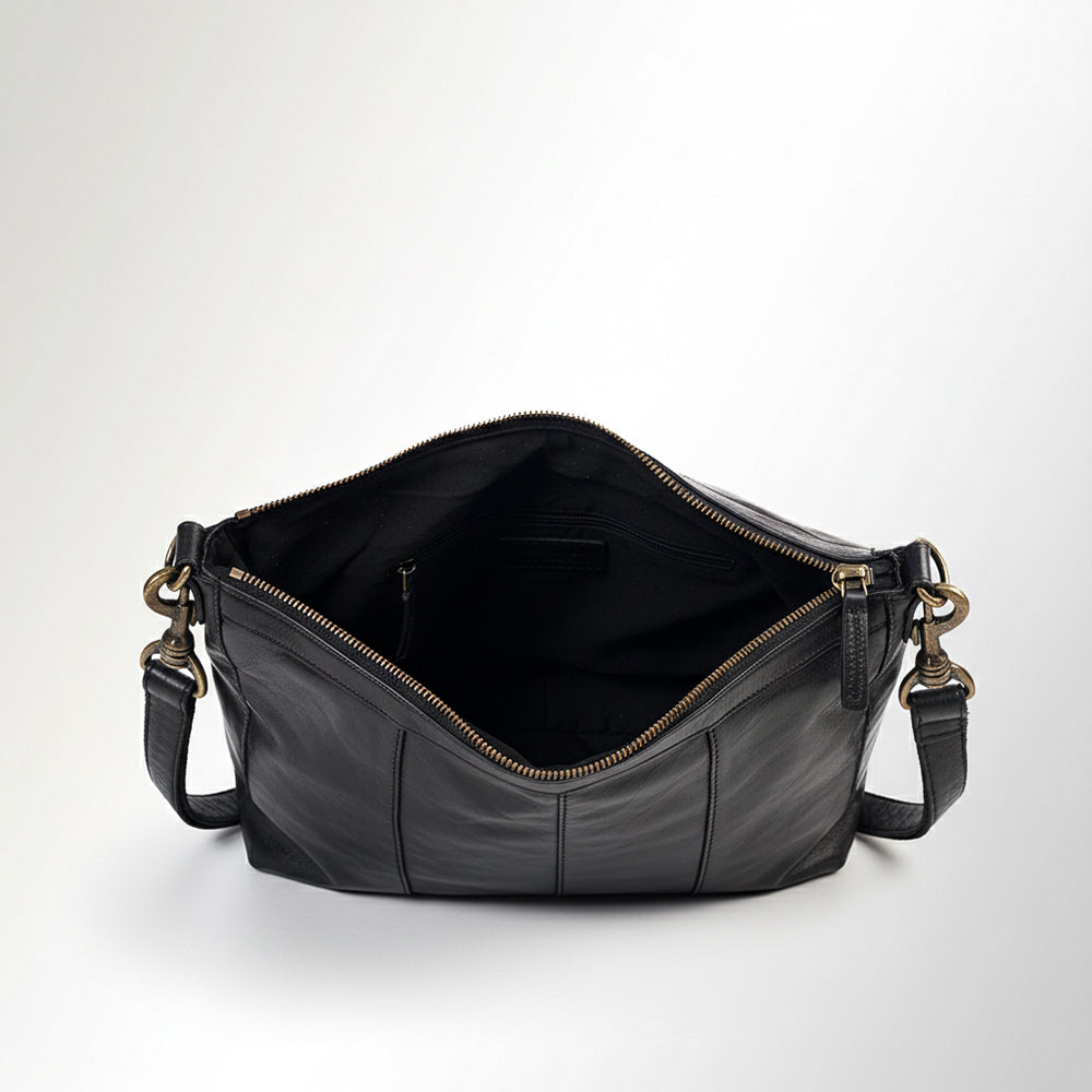 Spaghetti Western Swc143Blk Hobo Vintage Handmade Drum Dyed Genuine European Cowhide Leather Women Bag Western Handbag Purse