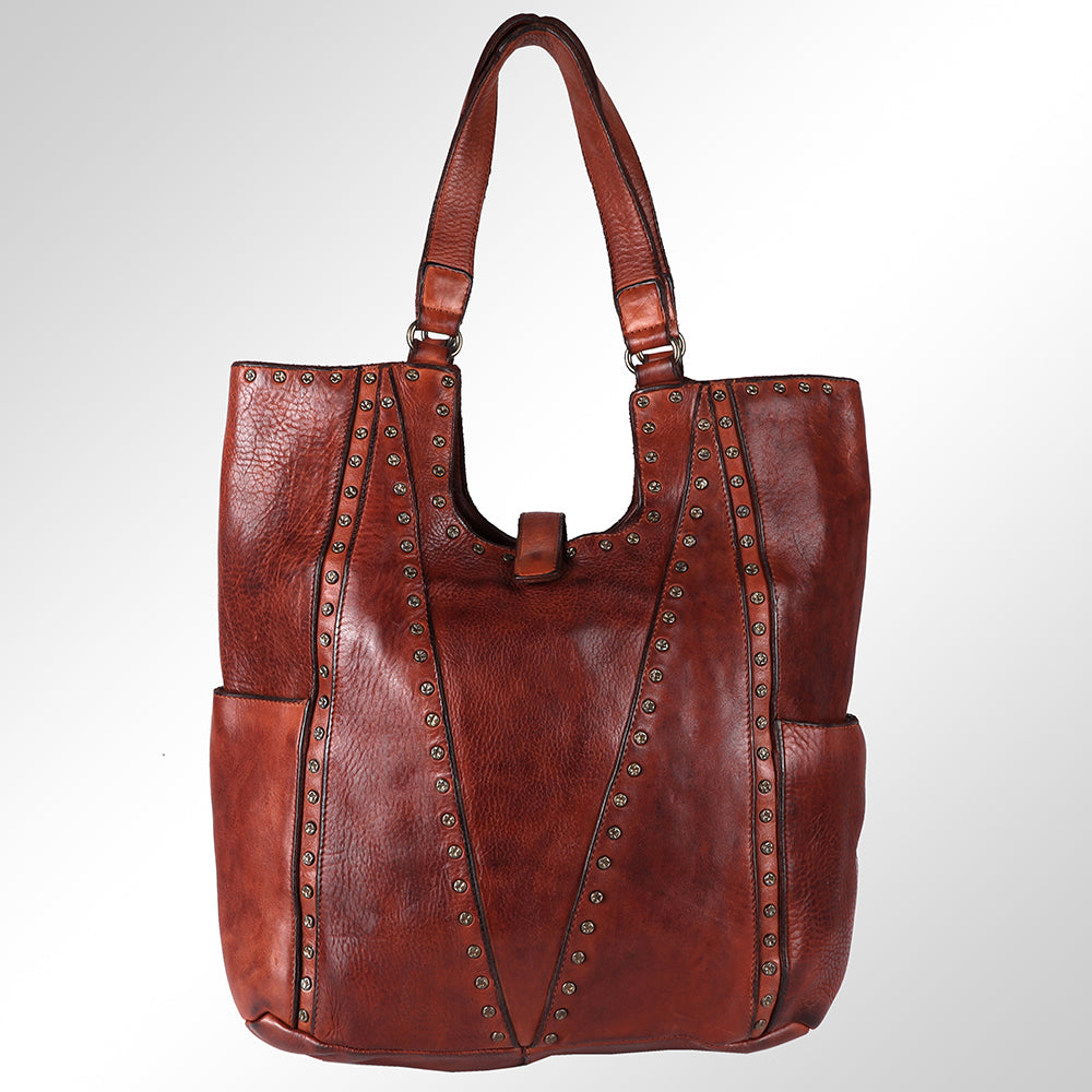 Spaghetti Western Tote Vintage Handmade Drum Dyed Genuine European Cowhide Leather