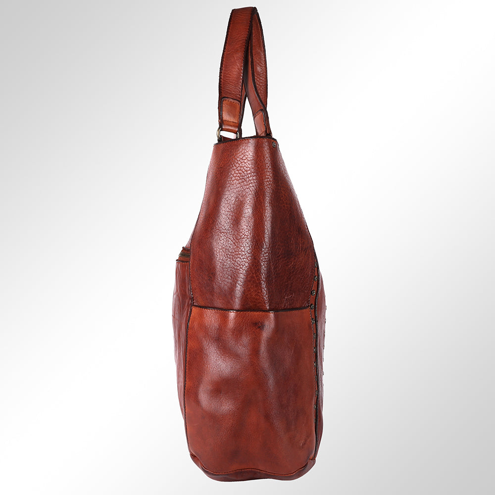 Spaghetti Western Tote Vintage Handmade Drum Dyed Genuine European Cowhide Leather