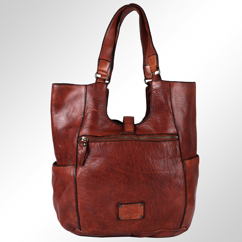 Spaghetti Western Tote Vintage Handmade Drum Dyed Genuine European Cowhide Leather