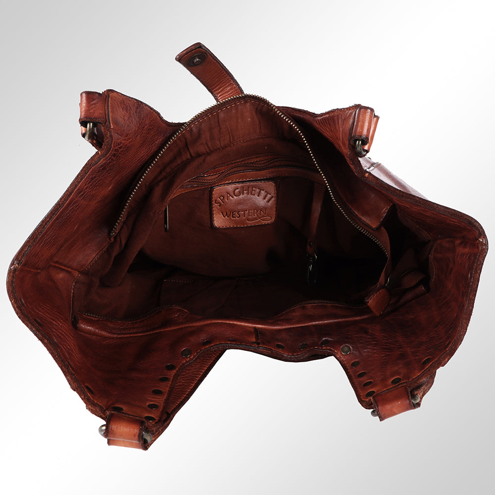 Spaghetti Western Tote Vintage Handmade Drum Dyed Genuine European Cowhide Leather